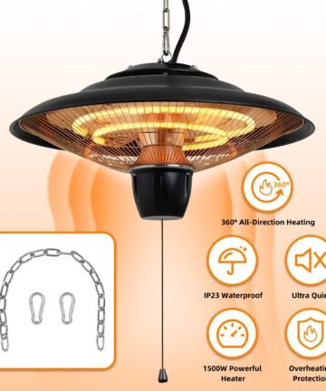 1Pc 1500W Outdoor Hanging Patio Heater Ultra-Quiet Electric Heating Lamp IP23 Waterproof 2 Heating Levels Overheating Protection Ceiling Mounted Outdoor Heater