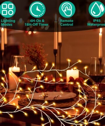Lighted Birch Garland with 144LED String Lights