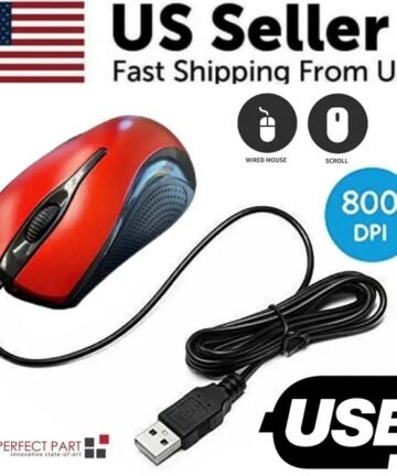 USB 2.0 Optical Wired Scroll Wheel Mouse For PC Laptop Notebook Desktop Red Mice